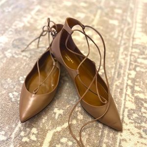 Aquazzura Nude Lace Up Flats - Sz 38.5